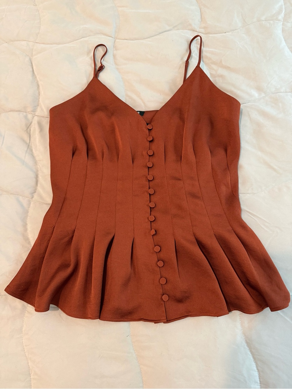 Express Rust Button-Front Pleated Cami Top